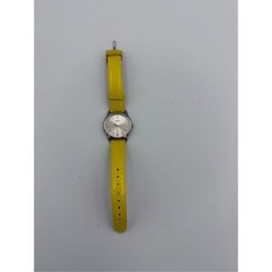 Timex Women's Neon Yellow Leather Band Silver Tone Round Dial Analog Wristwatch